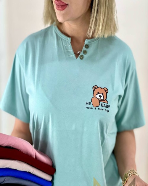  تیشرت نخ پنبه جلو دکمه 