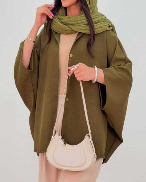  شومیز پانچو جلو دکمه 