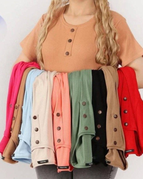  تیشرت آستین کتی ۳ دکمه قواره دار مشخصات