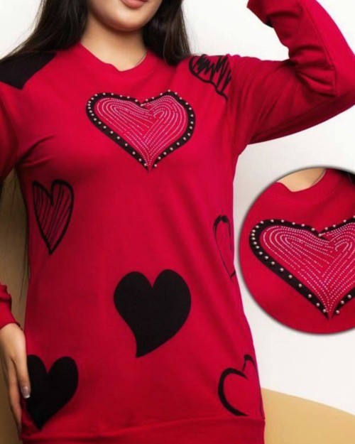  بلوز چاپ و نگین برجسته قلب مشخصات