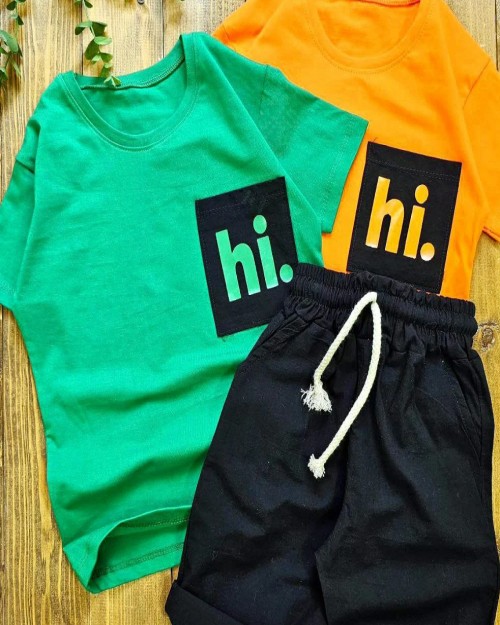  ست پسرانه تیشرت و شلوارک طرح hi 